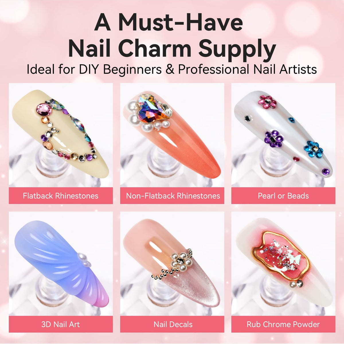 Makartt decorated nail with multiple gems demonstrating durable long-lasting sparkle