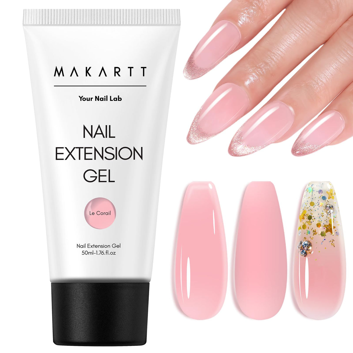Makartt front tub showing natural pink gel and clear label for easy selection