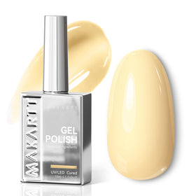 Makartt front bottle shot showing sleek silver bottle and pastel yellow polish