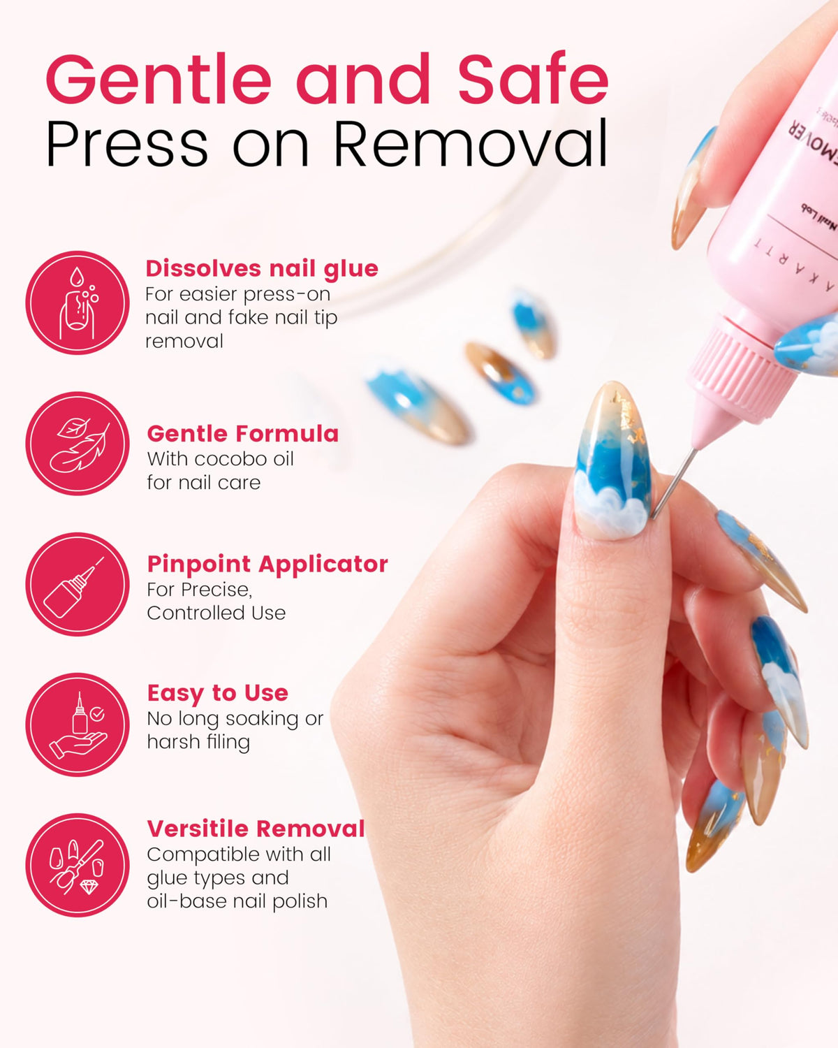 Makartt cuticle pusher guiding press-on removal for controlled, safe results
