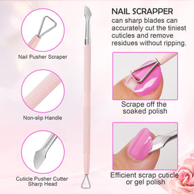 Makartt spoon‑shaped pusher under nail demonstrating safe cuticle pushing benefit