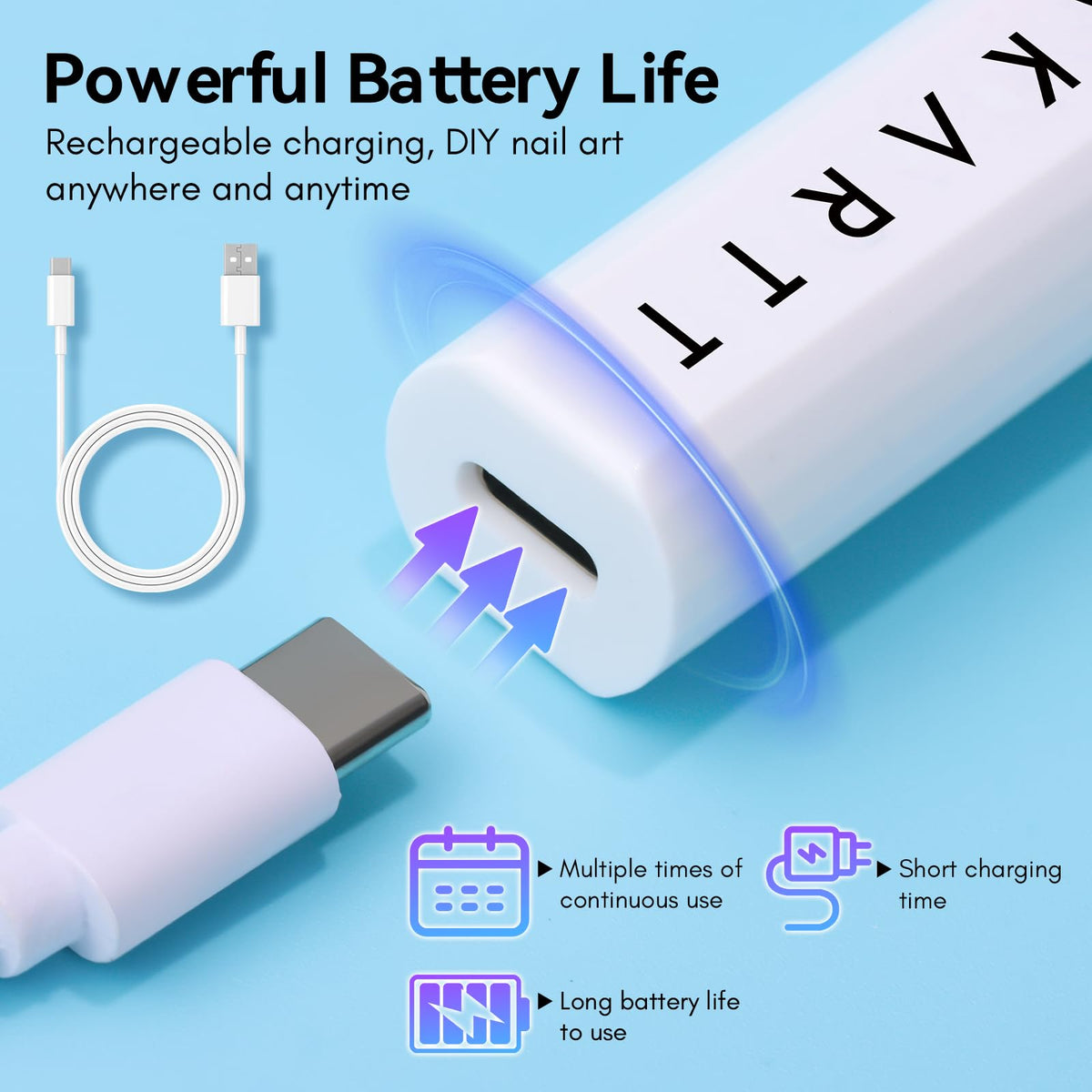 Makartt USB charging port and cable for convenient recharging anywhere