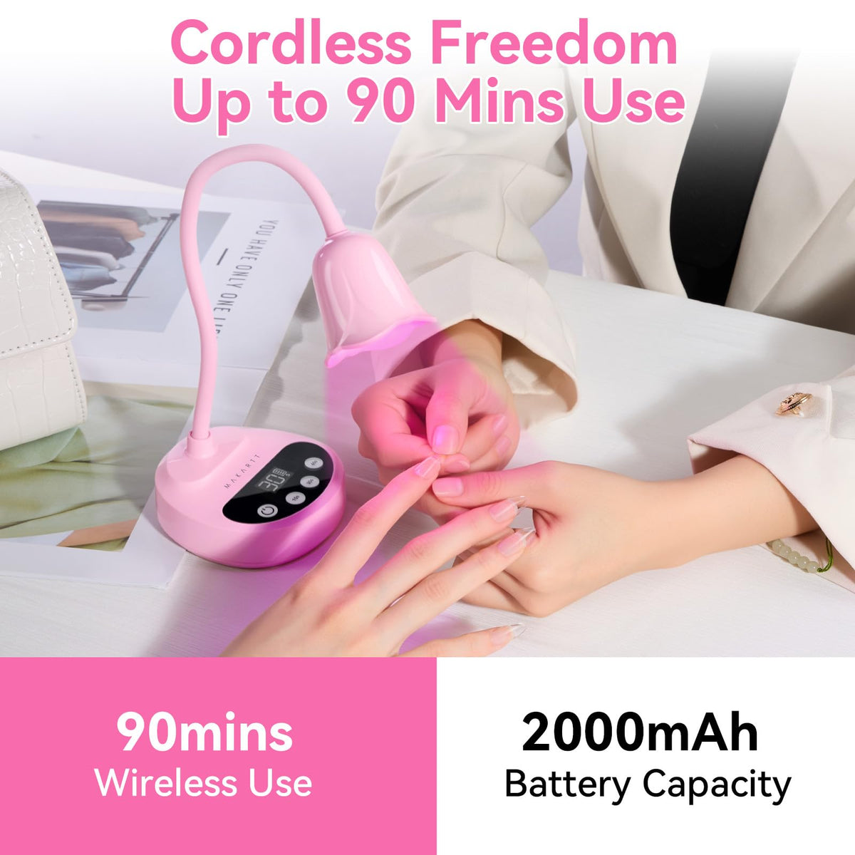 Makartt lamp beside manicure tools to show size and workspace compatibility