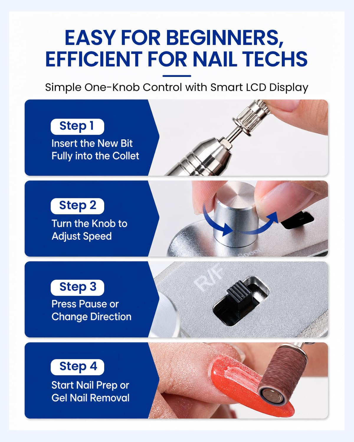 Makartt starter kit laid out with 6 drill bits and 6 sanding bands for immediate nail prep and removal
