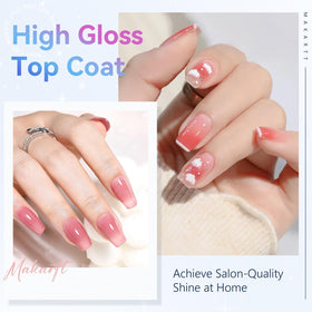 Makartt top coat applied to a nail tip demonstrating high-gloss, chip-resistant finish