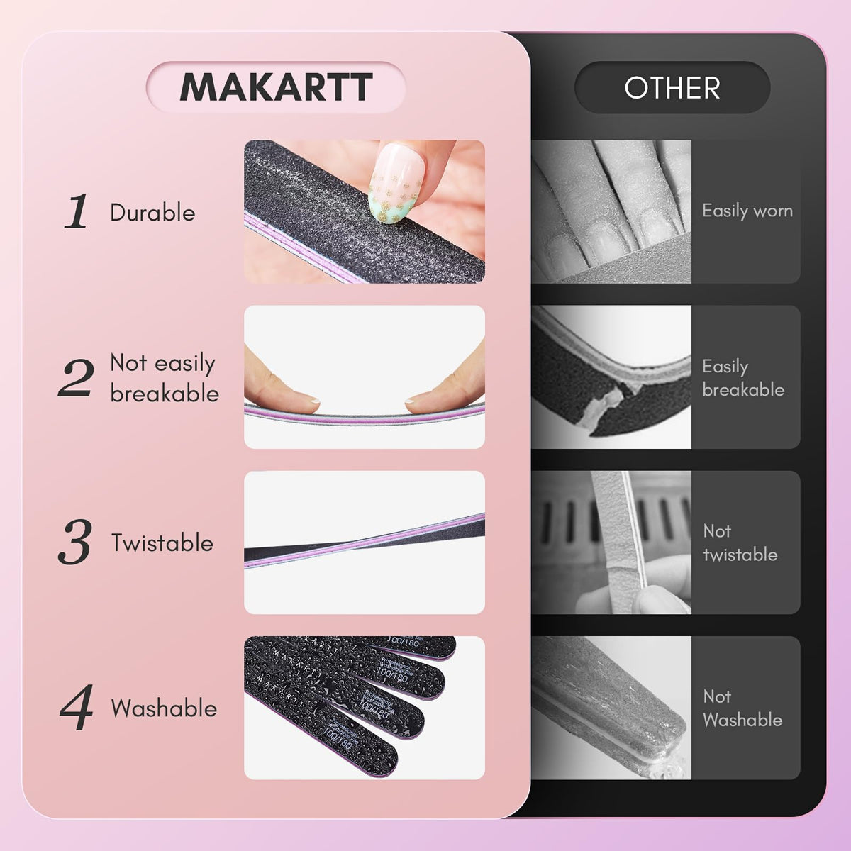 Makartt nail files being rinsed under tap illustrating washable reuse benefit