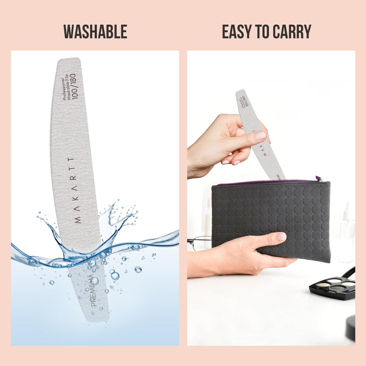 Makartt file being rinsed under water to illustrate easy cleaning and hygiene