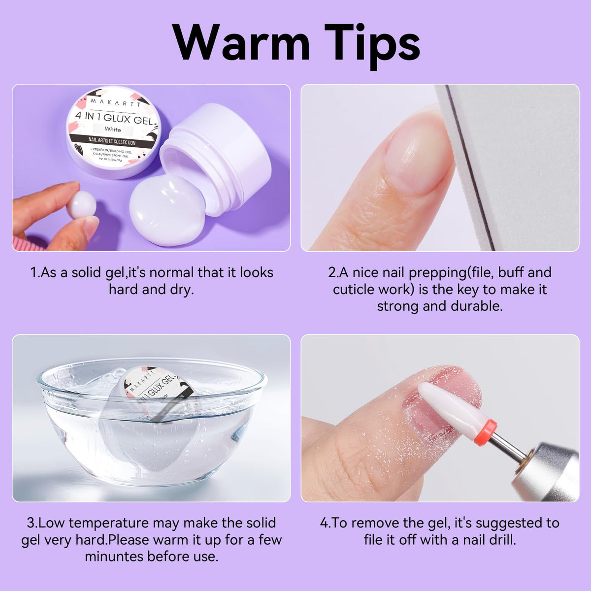 Makartt white 3D gel label close-up highlighting HEMA‑free vegan formulation