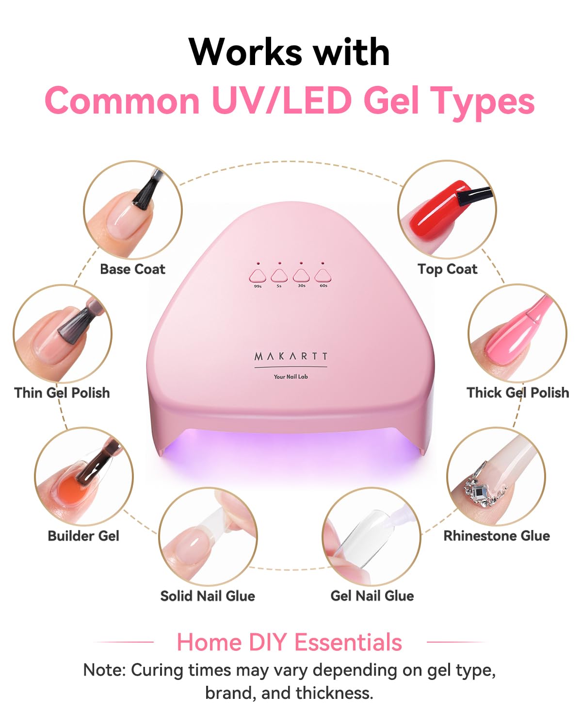 Makartt curing painted nails inside lamp illustrating smooth salon-style finish
