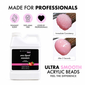 MakarttPro close-up label showing strawberry scent and MMA-free callout, safety benefit