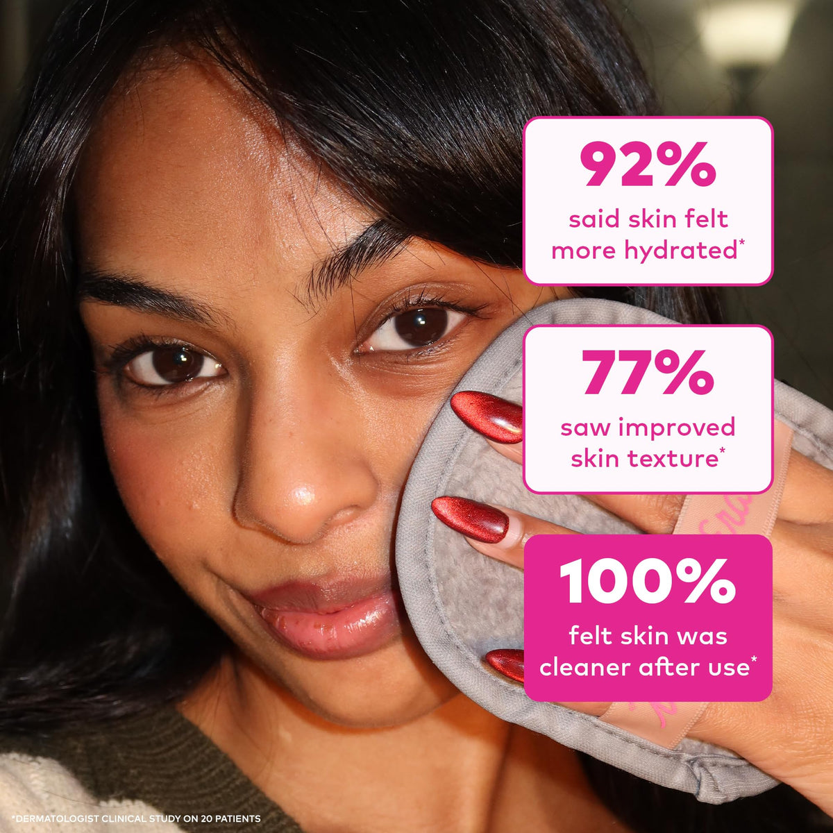 MakeUp Eraser wiping foundation swatch showing quick pigment lift and clean skin