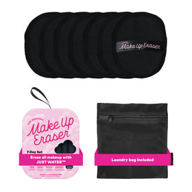 MakeUp Eraser front packaging showing chic black set and sustainable benefit