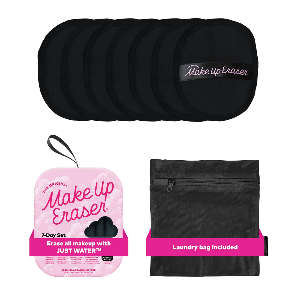 MakeUp Eraser front packaging showing chic black set and sustainable benefit