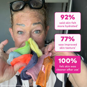 MakeUp Eraser removing waterproof mascara around eye for gentle removal