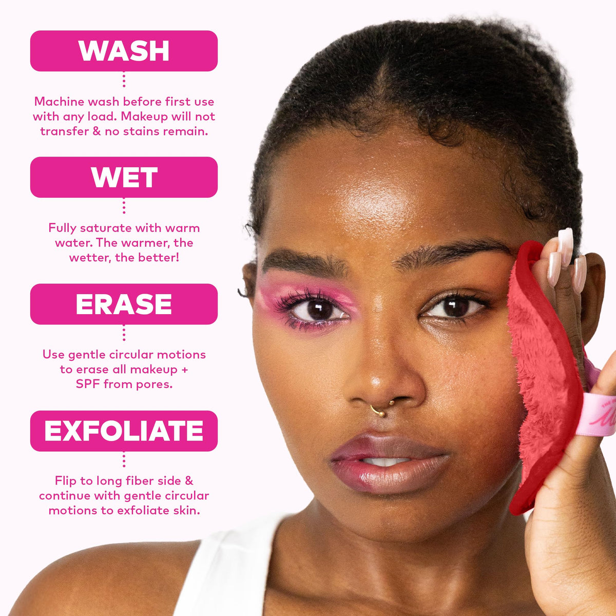MakeUp Eraser on bathroom counter in Sunset colors for sustainable routine