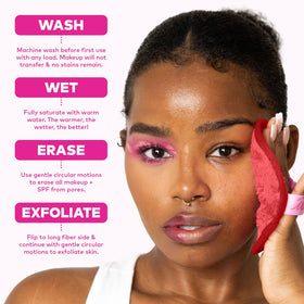 MakeUp Eraser on bathroom counter in Sunset colors for sustainable routine