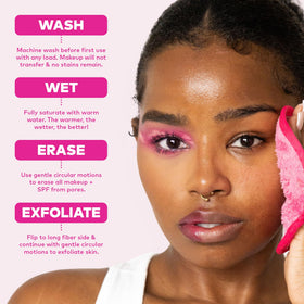 MakeUp Eraser pads on bathroom vanity, promoting sustainable daily routine