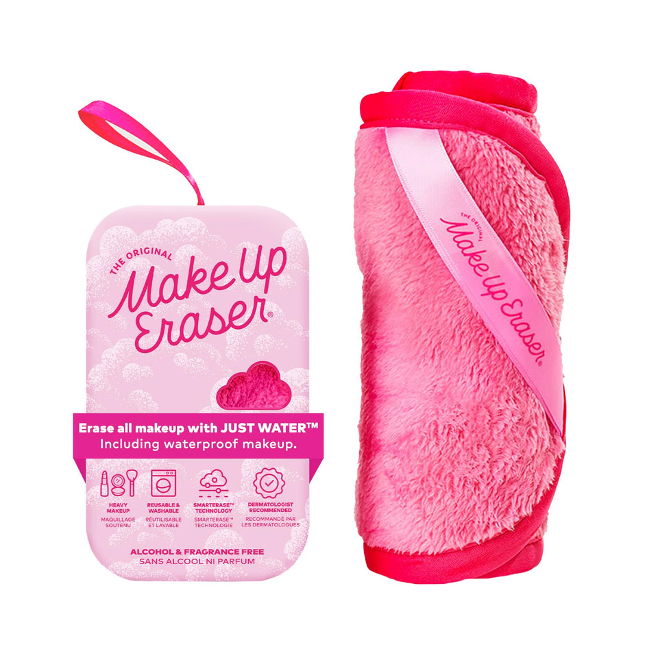 MakeUp Eraser front packaging in pink showing size and branding for easy identification