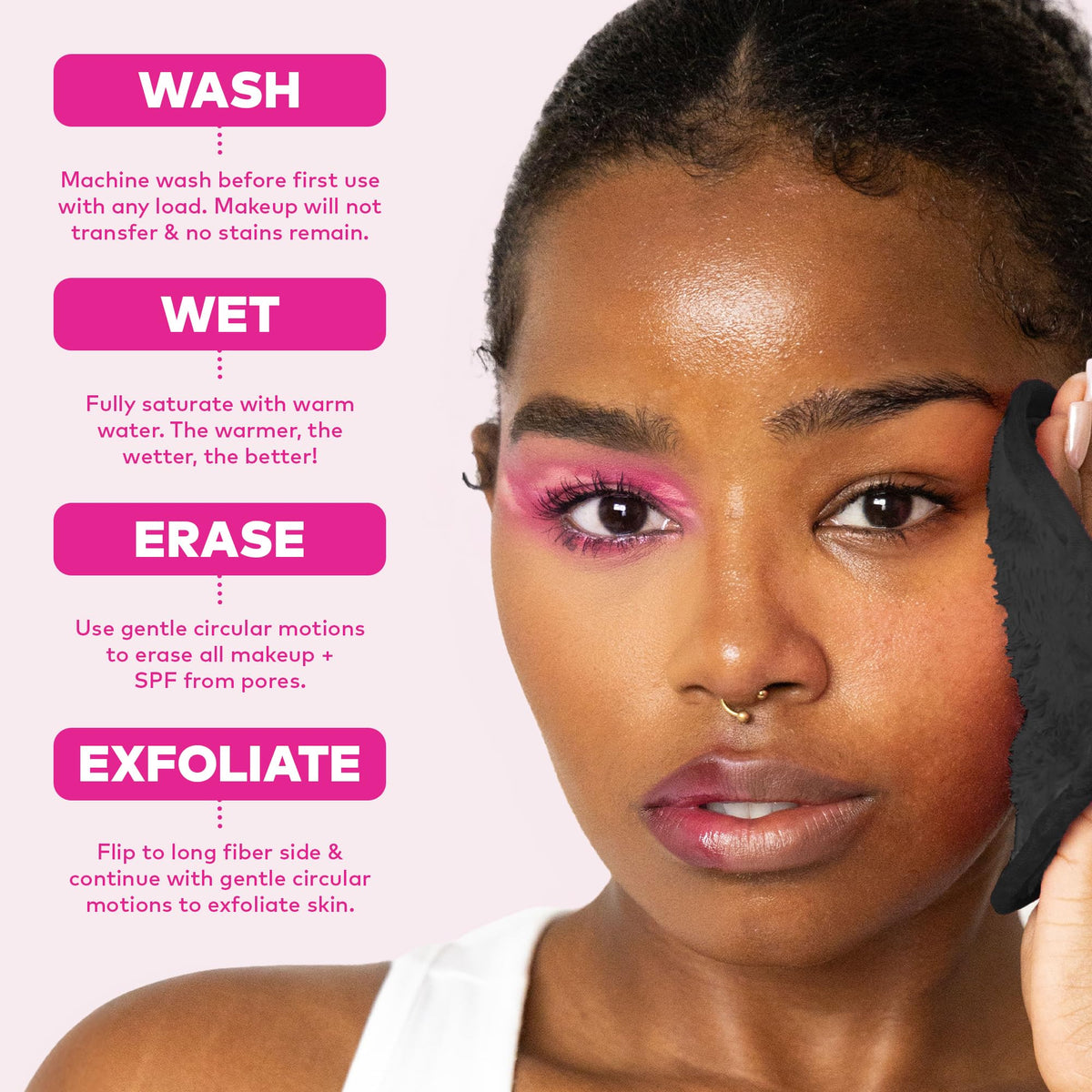 MakeUp Eraser staged on bathroom vanity emphasizing sustainable, reusable routine