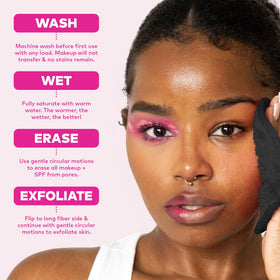 MakeUp Eraser staged on bathroom vanity emphasizing sustainable, reusable routine