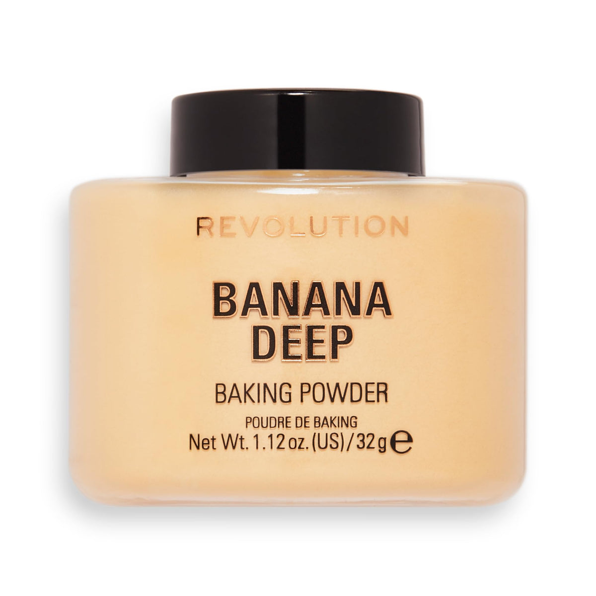 Makeup Revolution front packaging showing Banana Deep powder for long-lasting finish
