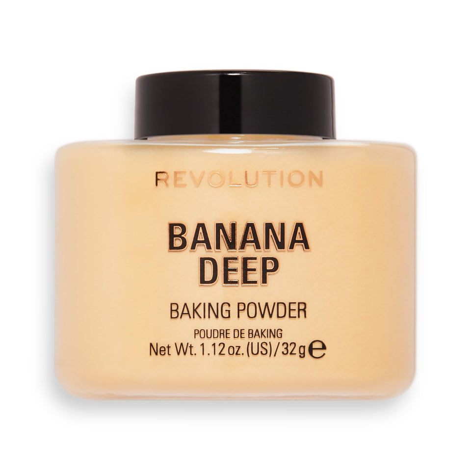 Makeup Revolution front packaging showing Banana Deep powder for long-lasting finish