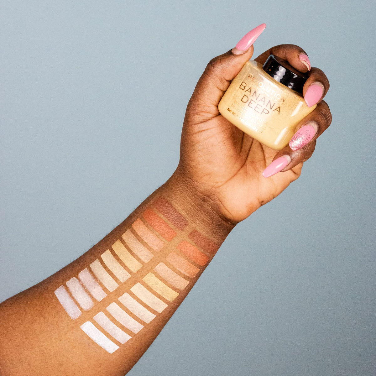 Makeup Revolution jar in a makeup bag suggesting everyday, vegan-friendly routine