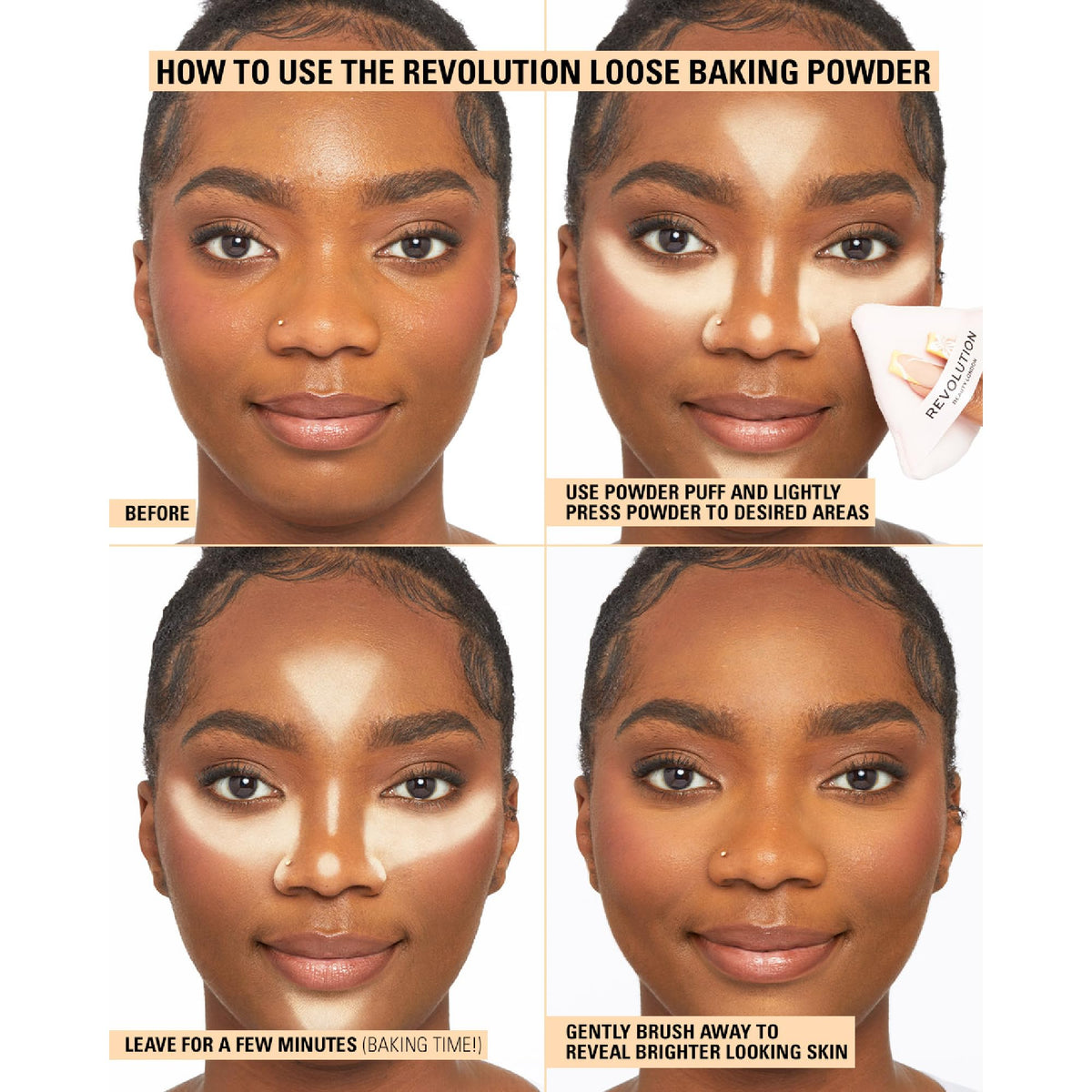 Makeup Revolution powder texture close-up highlighting silky, lightweight finish