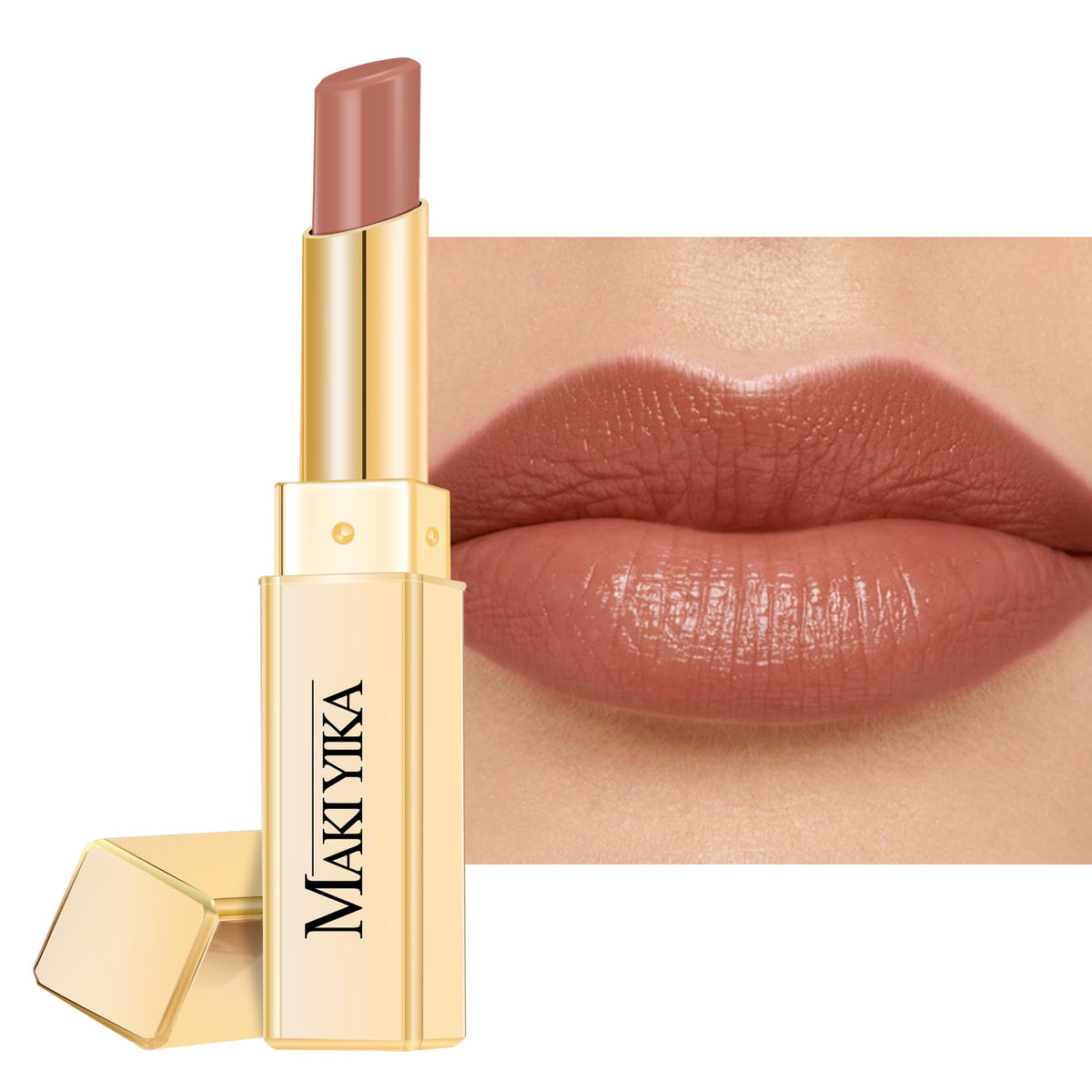 MAKI YIKA front packaging showing glossy mica nude and branding benefits