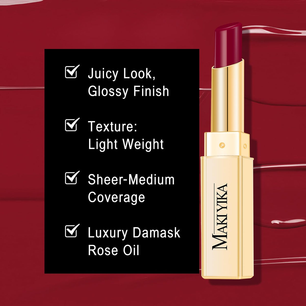 MAKI YIKA lipstick held in hand to show compact size and easy portability benefit