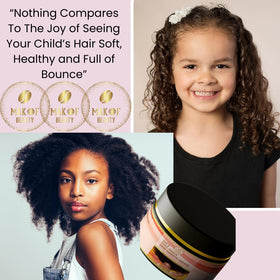 MAKOF BEAUTY child with parent in home setting showing calm styling routine