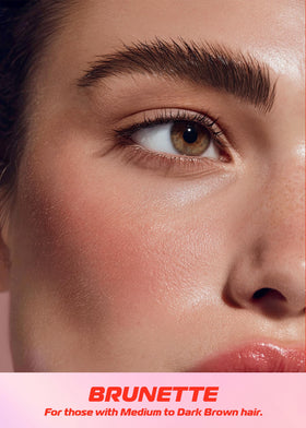 Makup Beauty Skinny Brow applied on model brows showing filled, waterproof natural-looking brunette brows