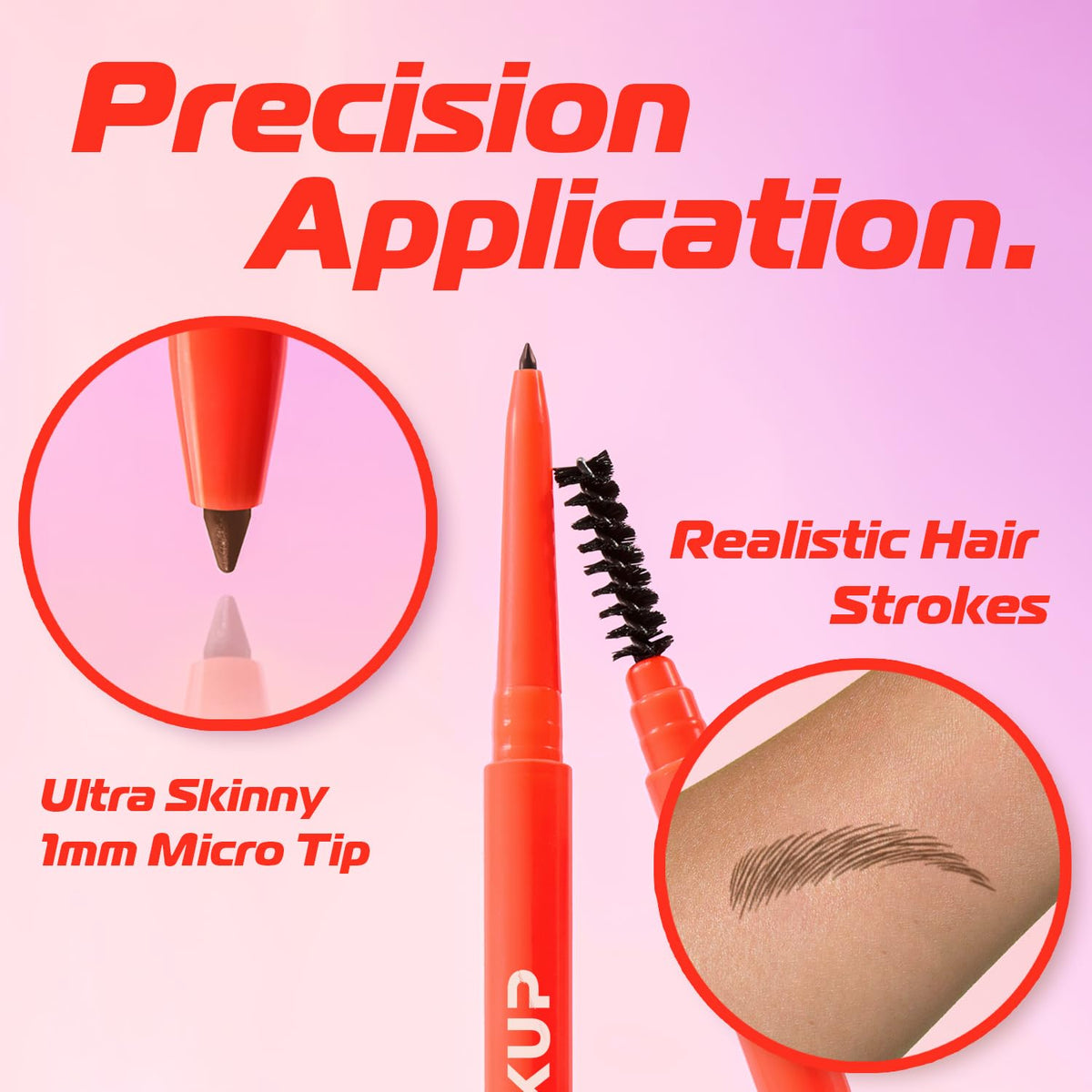 Makup Beauty Skinny Brow close-up of 1.0mm tip drawing hair-like strokes for natural definition