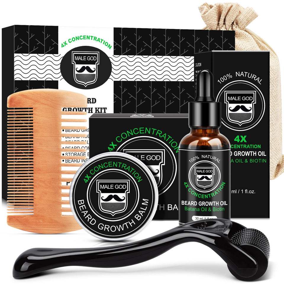 MALE GOD front packaging showing complete beard kit benefits