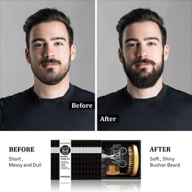 MALE GOD man applying beard oil, improves softness and daily manageability