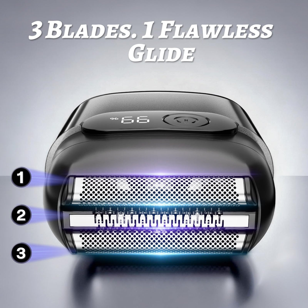 MALEGEBAZ shaver held in hand to show compact size and portability for travel convenience