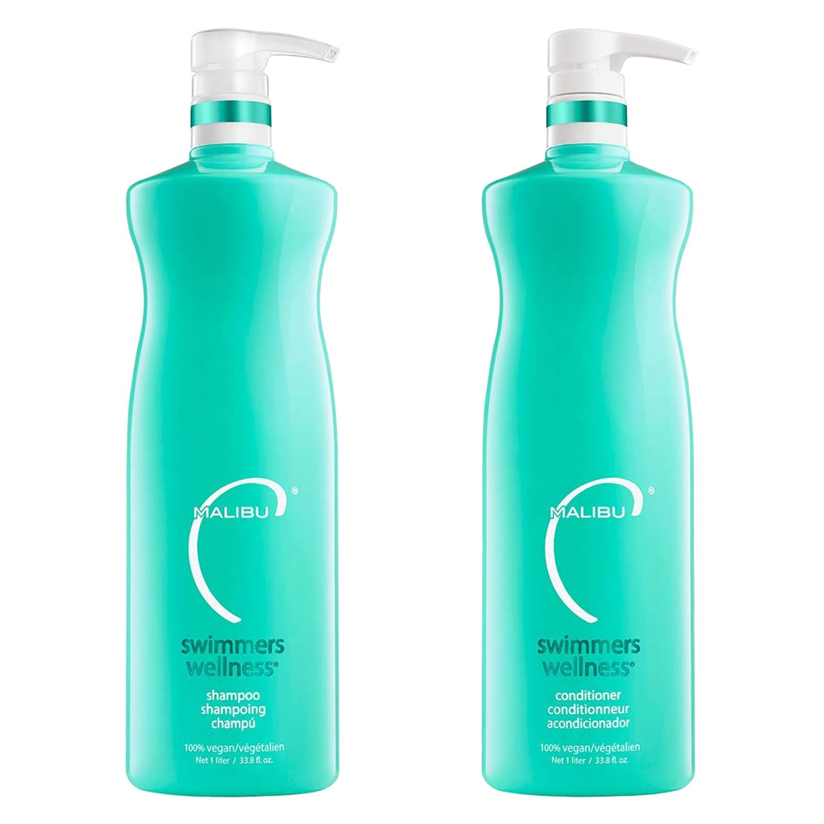 Malibu C front packaging showing the swimmers shampoo and conditioner set benefits