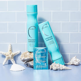 Malibu C used poolside in lifestyle scene for easy post-swim care
