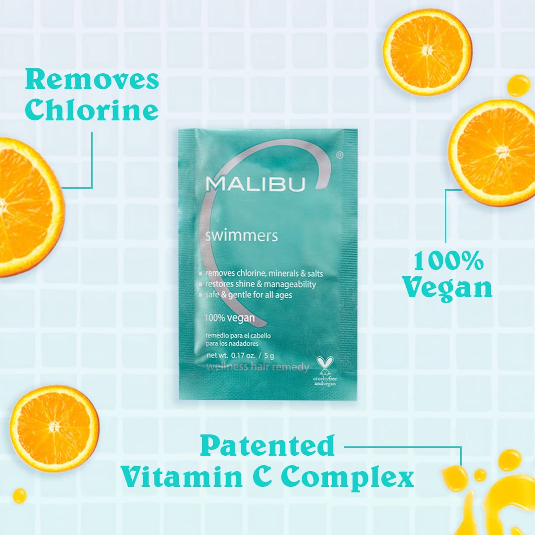 Malibu C being scrunched through wet hair to remove chlorine buildup