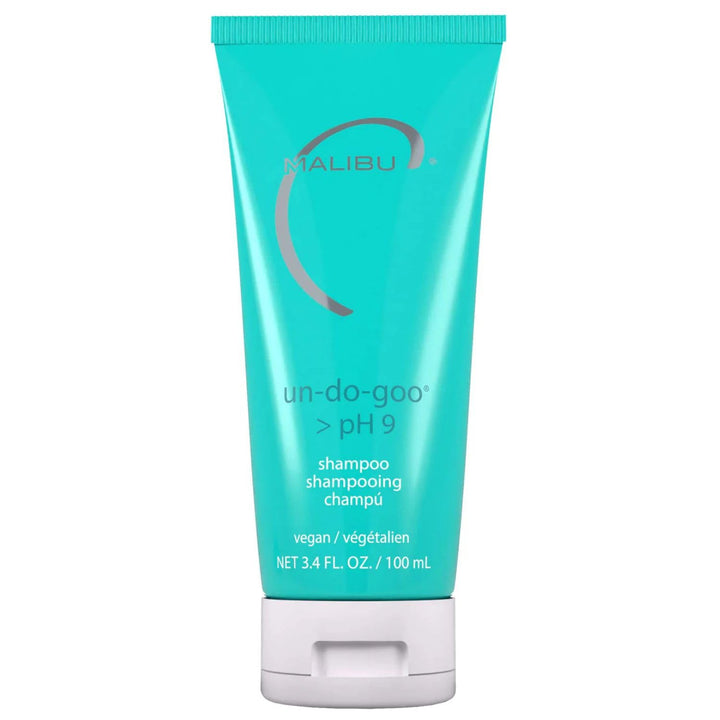 Malibu C front packaging travel size showing bottle and label, clear professional branding benefits