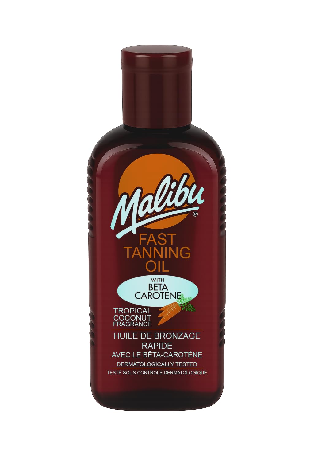Malibu bottle front view showing brand and quick application benefit