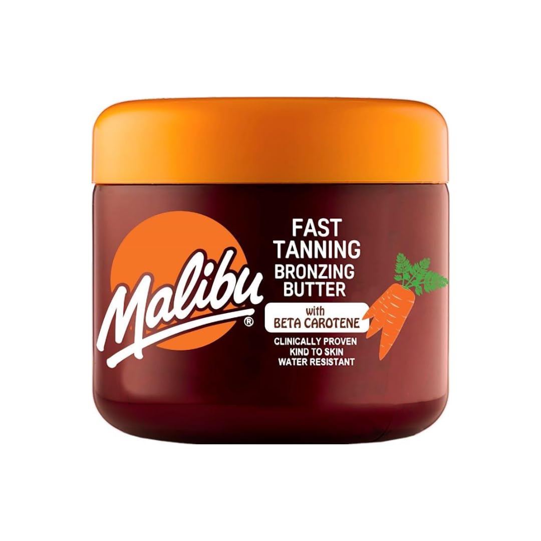 Malibu Sun front packaging showing tube and branding, highlights quick tan benefit