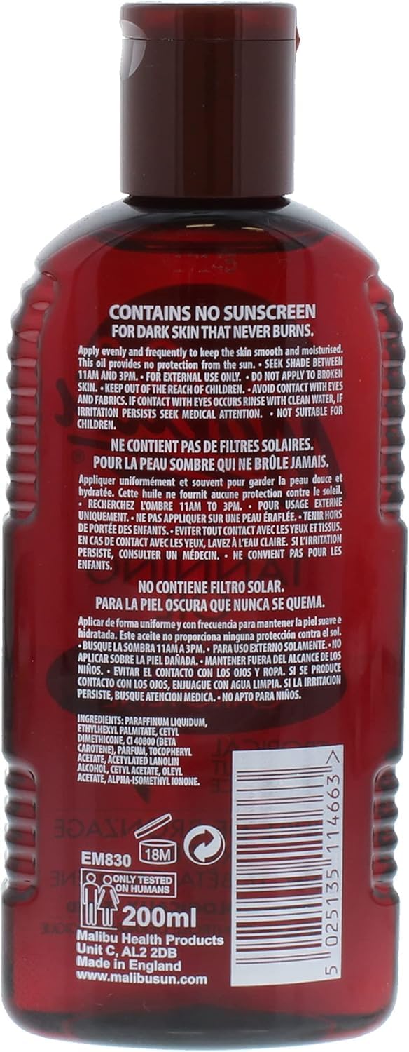 Malibu oil texture close-up showing glossy finish and moisturizing benefit