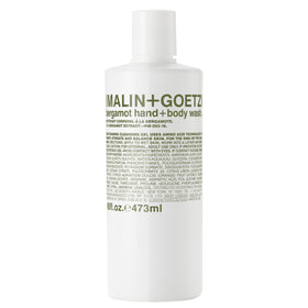 MALIN+GOETZ front bottle showing bergamot hand and body wash, elegant minimalist benefit