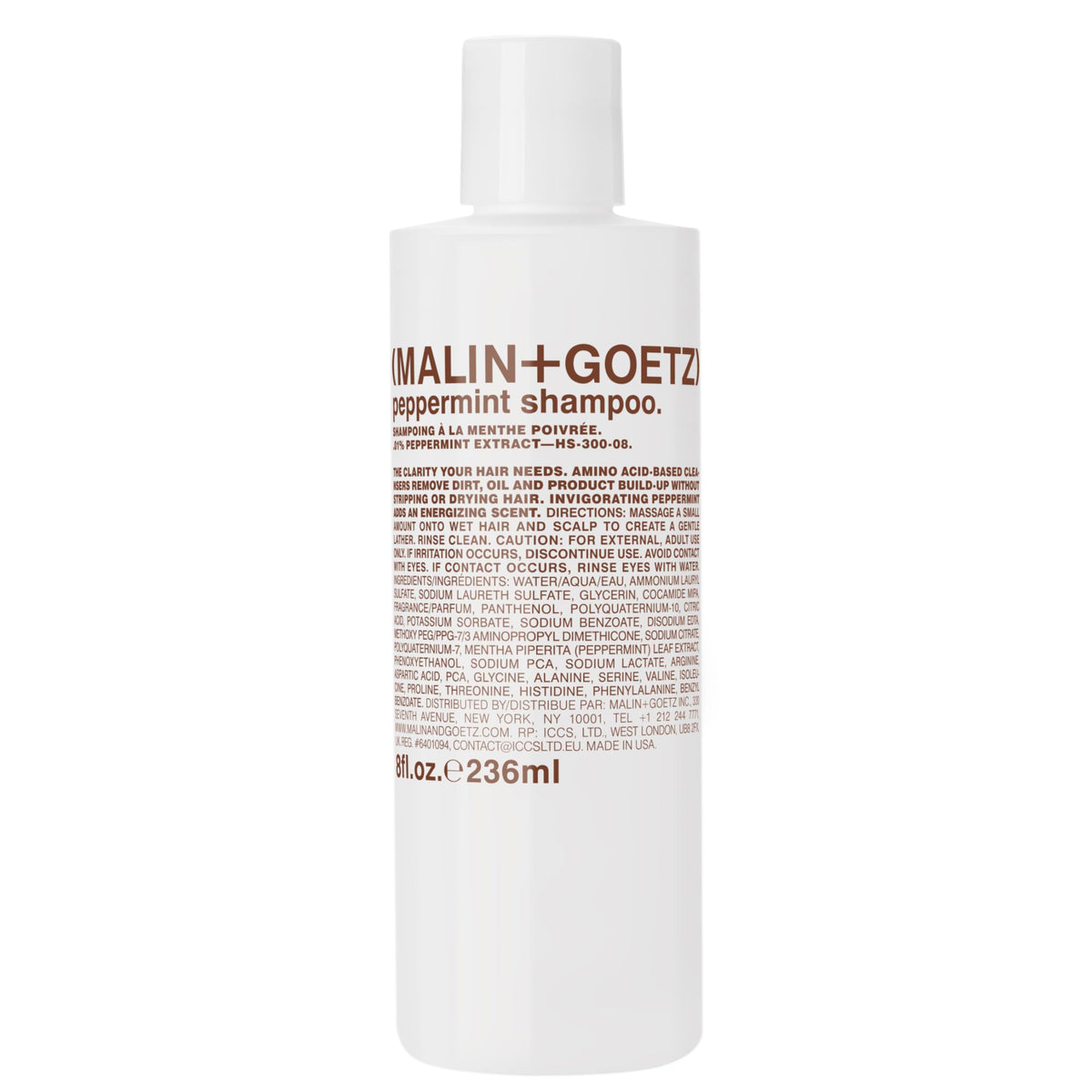 Malin + Goetz front bottle showing product and clean design for easy identification