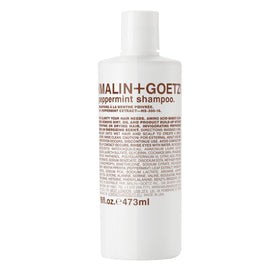 MALIN+GOETZ bottle front view showing peppermint shampoo for clear cleansing