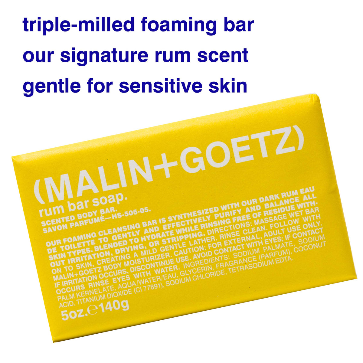 MALIN+GOETZ rum bar close-up of triple-milled texture, shows long-lasting bar
