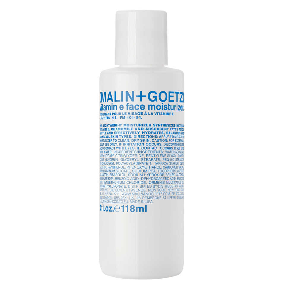 MALIN+GOETZ front packaging showing 4 fl oz tube and clean design benefit hydration