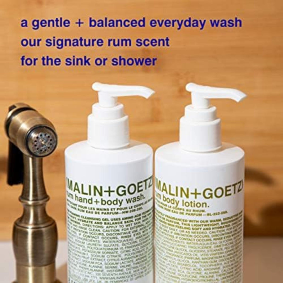 MALIN+GOETZ wash being applied on hands highlighting soft cleansing benefits