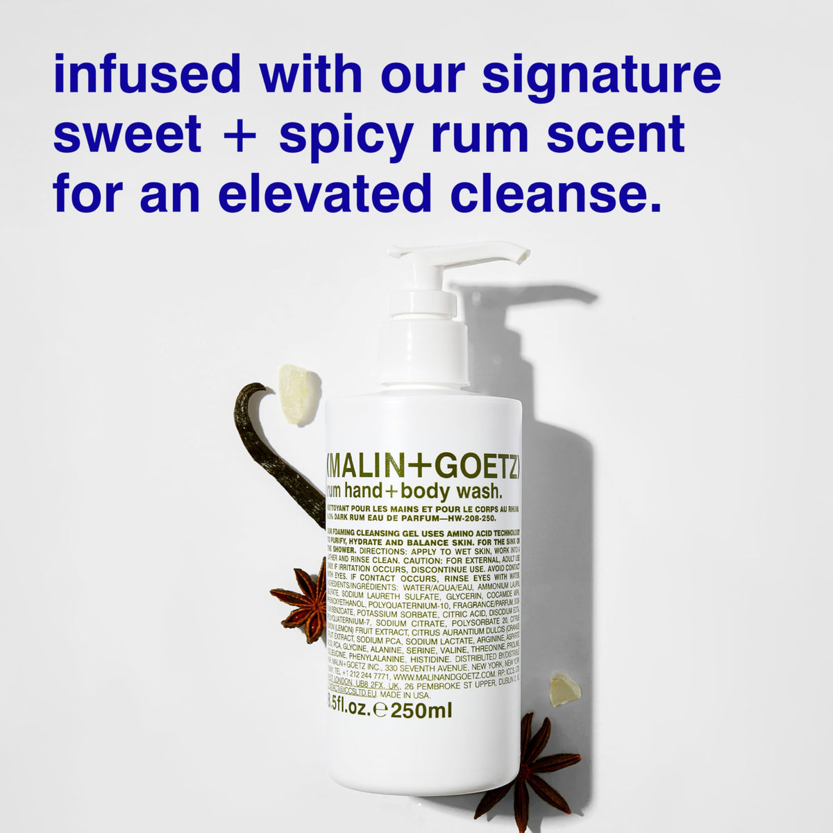MALIN+GOETZ foam texture on palm illustrating gentle lathering and hydration